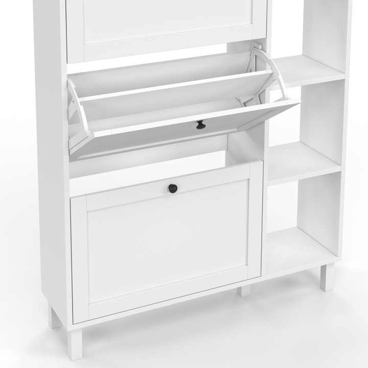 Meuble à chaussures 18 paires ACHILLE 3 portes blanc et plateau bois avec étagère