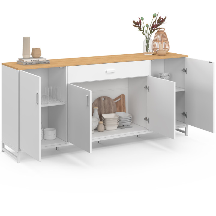 Buffet 180 cm WASHINGTON XXL 4 portes et 1 tiroir bois et blanc