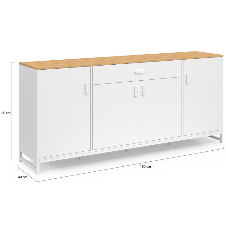 180 cm WASHINGTON XXL dressoir met 4 deuren en 1 lade, hout en wit