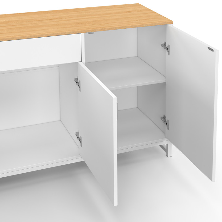 Buffet 180 cm WASHINGTON XXL 4 portes et 1 tiroir bois et blanc