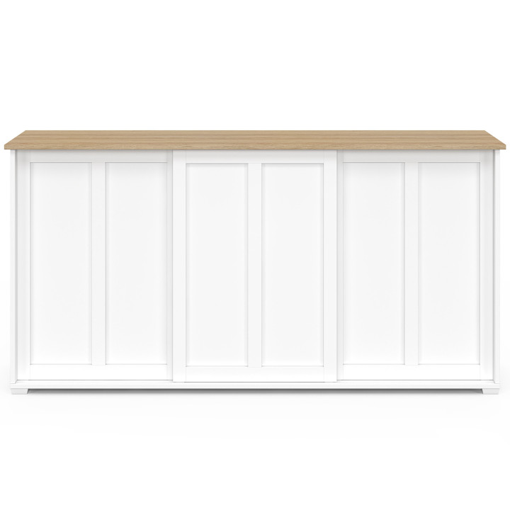 Credenza JANGO 160 cm con 3 ante scorrevoli bianche e piano in legno