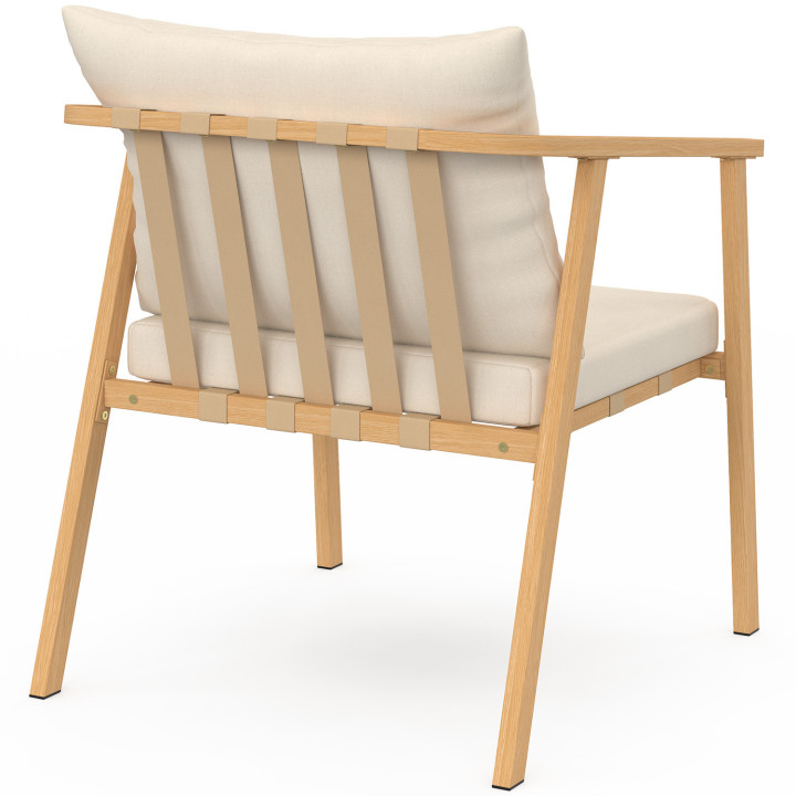 Set di mobili da giardino bassi MALTA, 4 posti, struttura in metallo effetto legno, strisce e cuscini beige