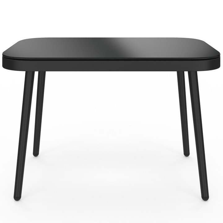 MADEIRA lage tuinset, 4-zits, zwart metalen frame, zwart koord en kussens