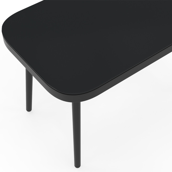 MADEIRA lage tuinset, 4-zits, zwart metalen frame, zwart koord en kussens