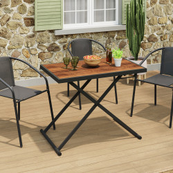 Table de jardin relevable rectangulaire 100 cm OLIE en métal noir et plateau bois