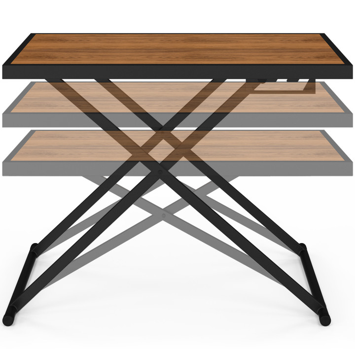 OLIE 100 cm in hoogte verstelbare 3-standen tuintafel van zwart metaal met houteffect bovenblad