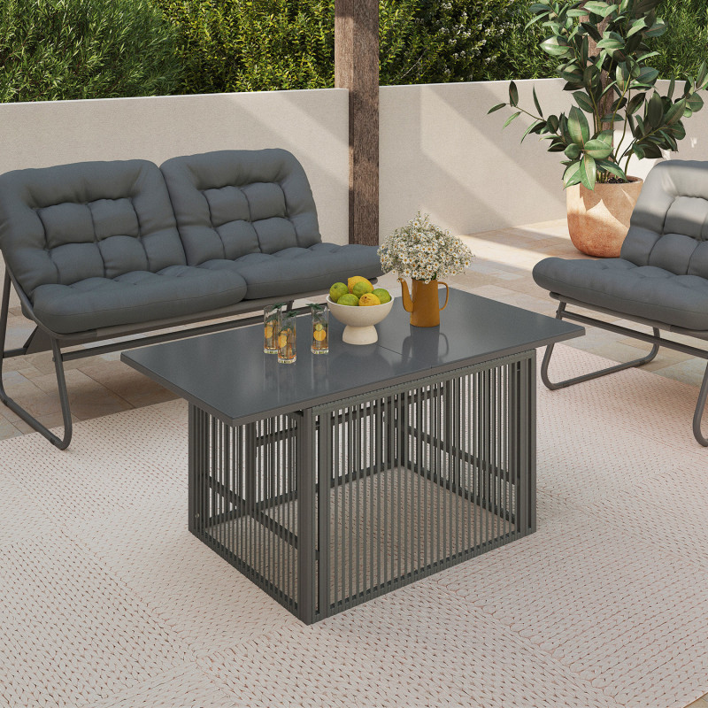 Mesa de centro de jardín rectangular elevable 100 cm estructura de metal Río y cordón gris antracita