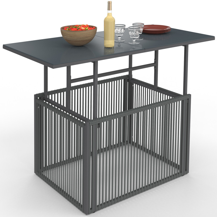 Table de jardin relevable rectangulaire 100 cm RIO structure métal et cordage gris anthracite