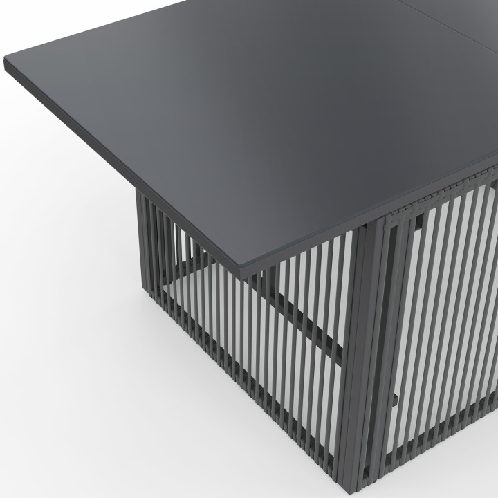 Rechteckiger aufklappbarer niedriger Gartentisch 100 cm RIO Metallstruktur und Seil anthrazitgrau