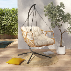 Fauteuil de jardin relax LOA suspendu effet rotin avec coussin écru