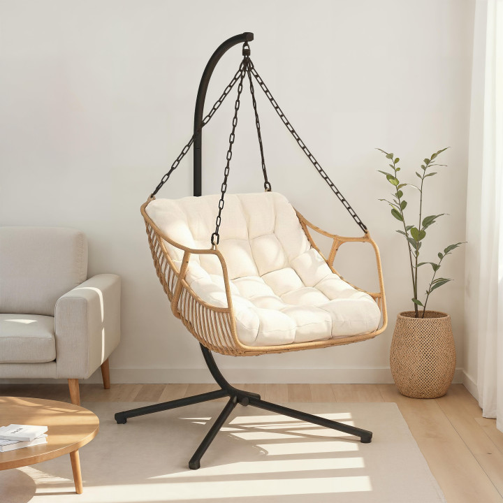 Relax-Hängesessel LOA durchbrochene Rattan-Effekt mit ecru Kissen