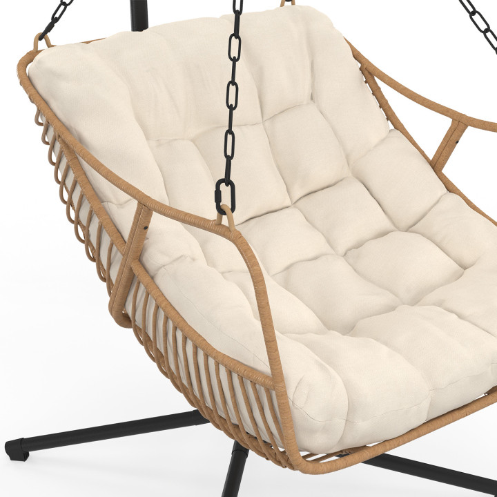 Fauteuil de jardin relax LOA suspendu effet rotin avec coussin écru