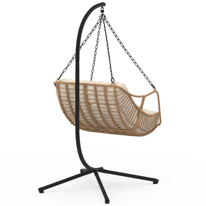 Fauteuil de jardin relax LOA suspendu effet rotin avec coussin écru