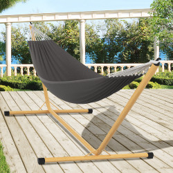 Hangmat met houteffect metalen standaard en antracietgrijs canvas