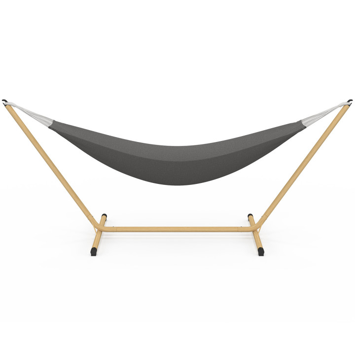 Hangmat met houteffect metalen standaard en antracietgrijs canvas