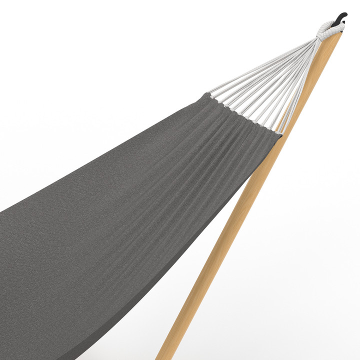 Hamac avec support métal effet bois et toile gris anthracite