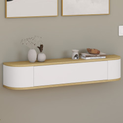Etagère murale console d'entrée LEORA 1 porte effet bois et blanc