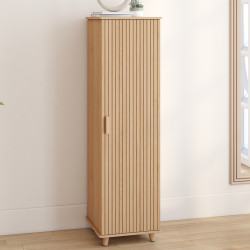 Armoire de rangement JULIETTE 1 porte avec étagères effet lattes tasseau bois coloris chêne