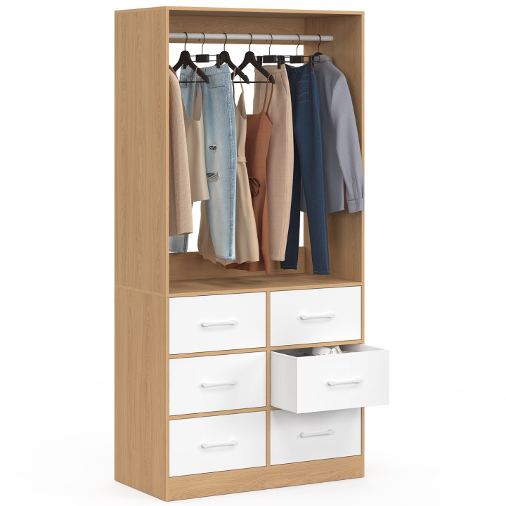 UPPAH kleerkast B. 80 cm met 6 beukenhouten en witte laden