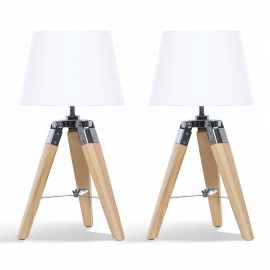 Lot de 2 lampes de chevet trépied HILDA en bois clair blanches