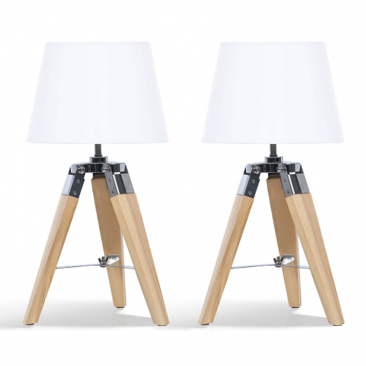 diagonal representación infinito Lampes de chevet trépied en bois clair abat-jour blanc | ID Market