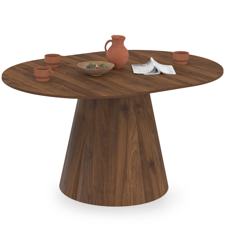 Table à manger ronde extensible ANGELE 6 personnes noyer 110-150 cm