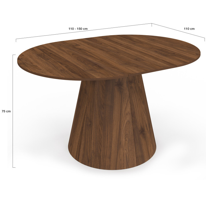 ANGELE ronde uitschuifbare eettafel 4-8 personen walnoot 110-150 cm