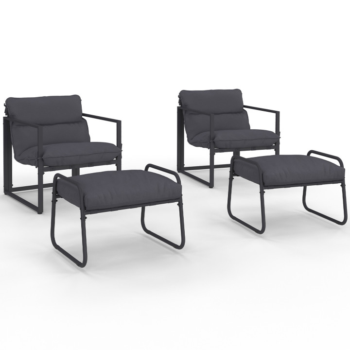 Set von 2 Gartensessel MARCO mit Fußstütze grau Kissen anthrazitgrau