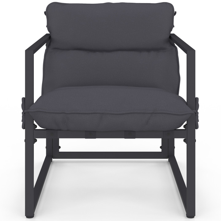 Lot de 2 fauteuils de jardin MARCO avec repose pieds gris coussin gris anthracite