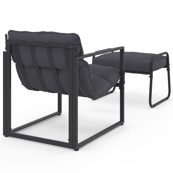 Lote de 2 sillones de jardín MARCO con reposapiés gris y cojín gris antracita