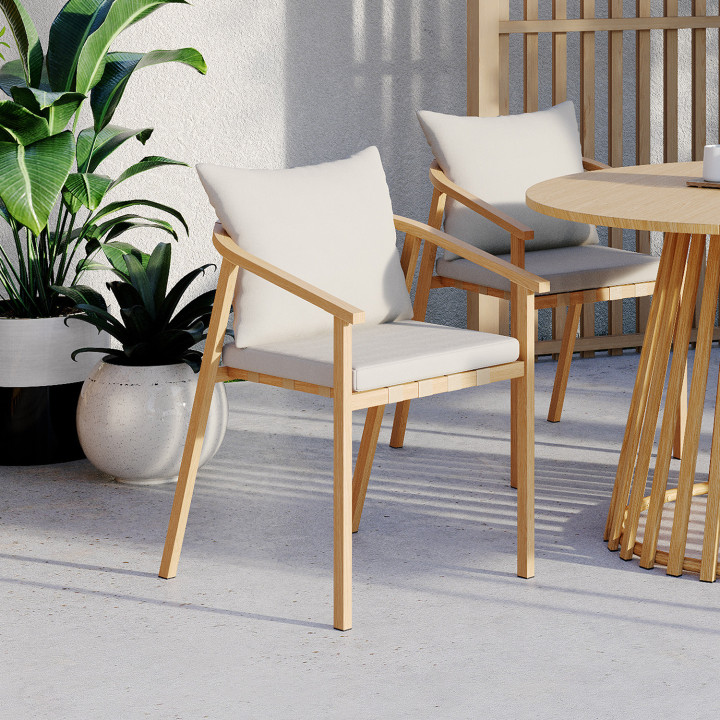 Set di 4 sedie da giardino MALTA con struttura in metallo effetto legno, cinghie e cuscini beige