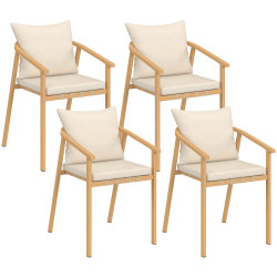 Set di 4 sedie da giardino MALTA con struttura in metallo effetto legno, cinghie e cuscini beige