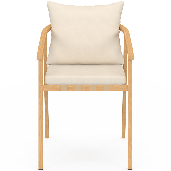 Lote de 4 sillas de jardín MALTA con estructura de metal efecto madera, correas y cojines beige