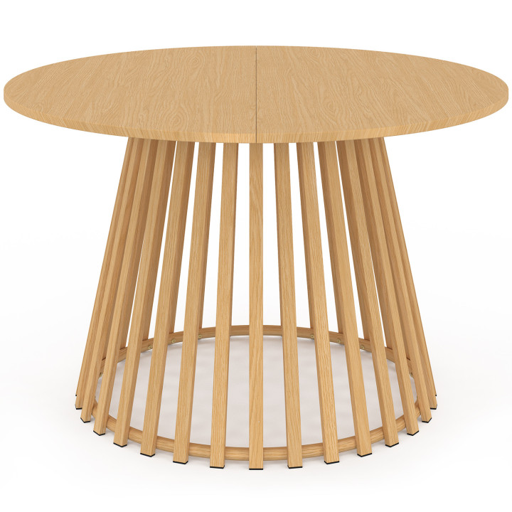Mobili da giardino SOLAL Tavolo rotondo da 120 cm con gambe a doghe in metallo e 6 sedie da giardino con cinghie e cuscini beige