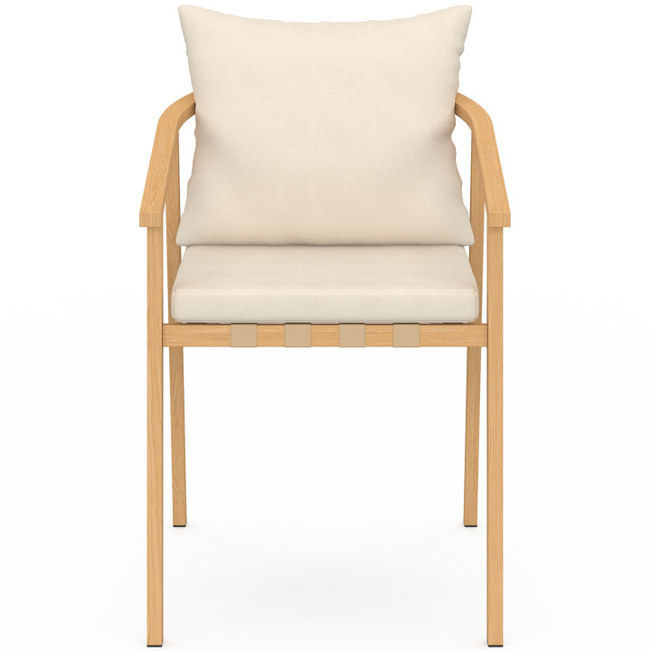 Mobili da giardino SOLAL Tavolo rotondo da 120 cm con gambe a doghe in metallo e 6 sedie da giardino con cinghie e cuscini beige