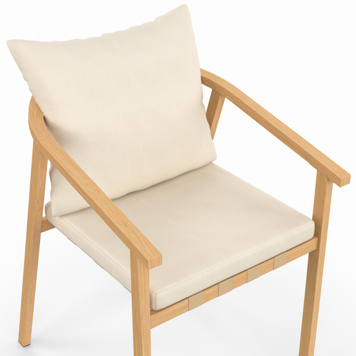Mobili da giardino SOLAL Tavolo rotondo da 120 cm con gambe a doghe in metallo e 6 sedie da giardino con cinghie e cuscini beige