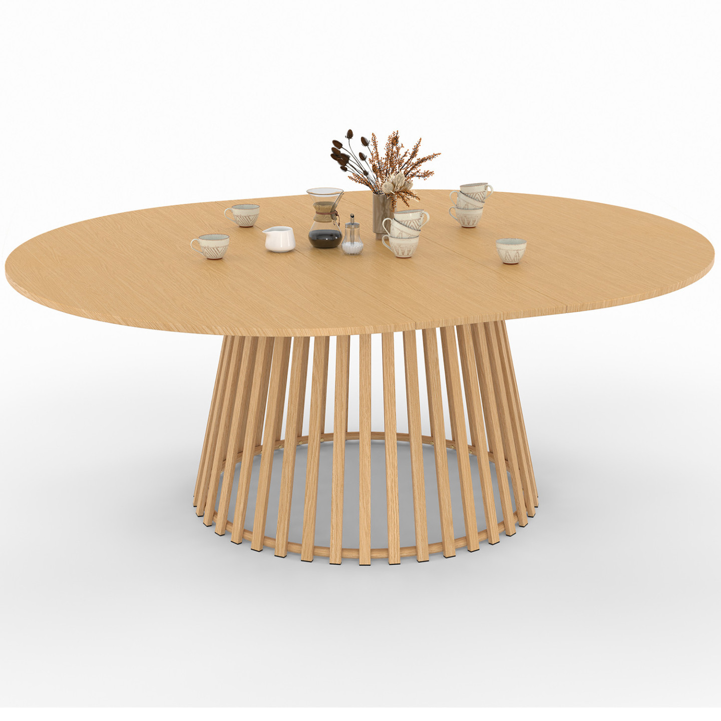 Runder ausziehbarer Gartentisch SOLAL 160-200 CM 6-10 Personen mit Fuß Metalllatten in Holzoptik