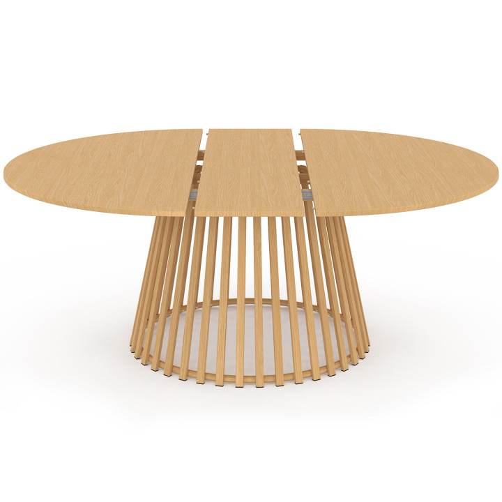 SOLAL mesa de jardín redonda extensible 160-200 cm con capacidad para 6-10 personas y base de listones metálicos efecto madera