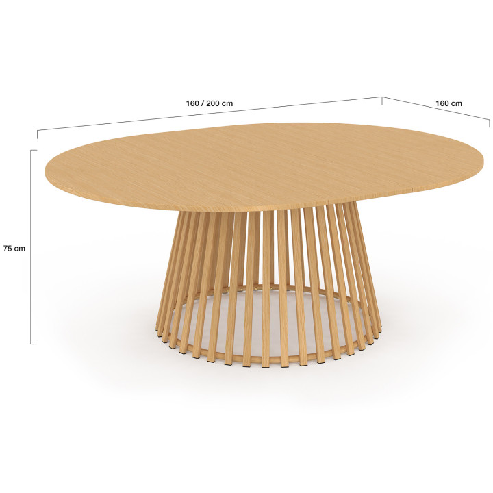 SOLAL uitschuifbare ronde tuintafel 160-200 cm voor 6-10 personen met metalen lattenbodem met houteffect