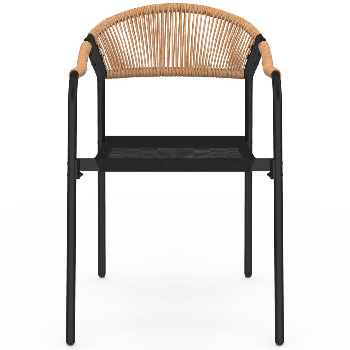 Gartenmöbel MADEIRA Tisch 190 cm und 8 Stühle Seil und Textilene schwarz und helles Rattan