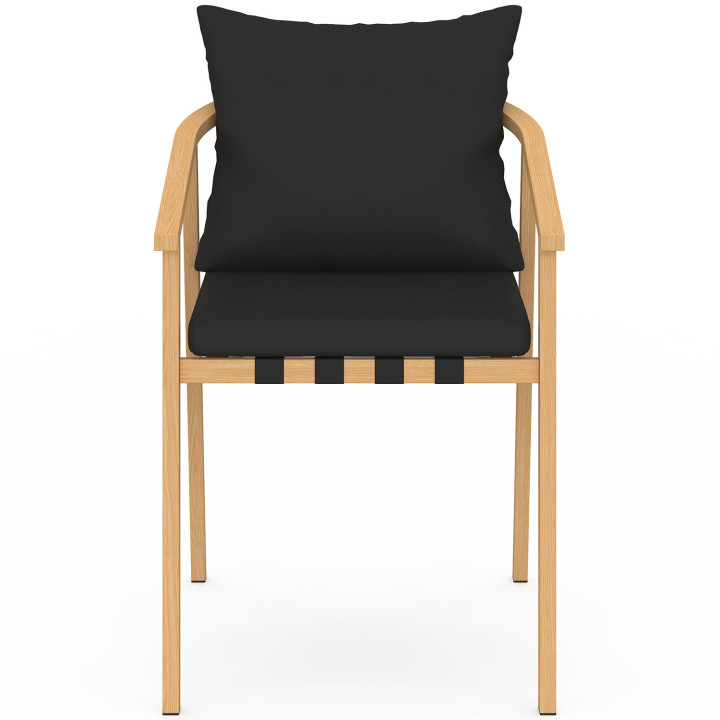 Lot de 4 chaises de jardin MALTA structure en métal effet bois, lanières et coussins noirs