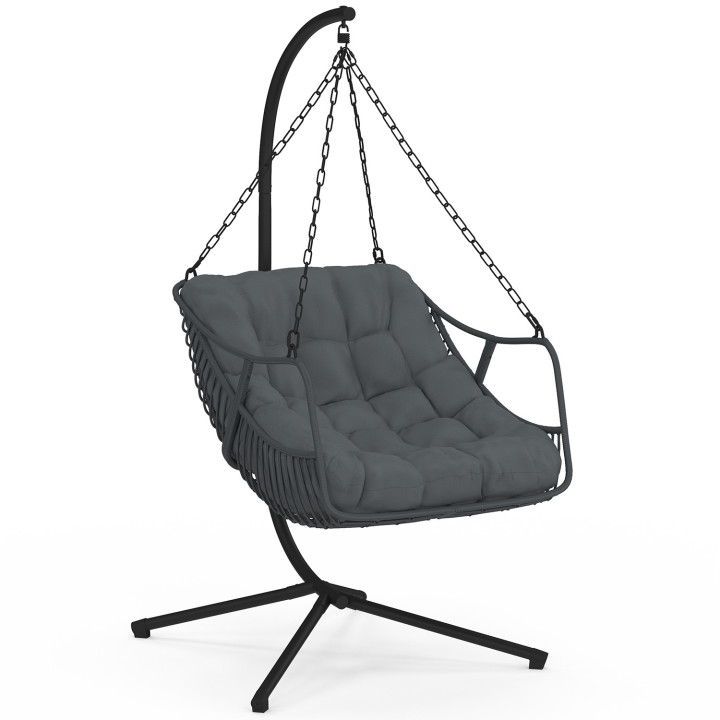 Fauteuil de jardin relax LOA suspendu effet rotin gris avec coussin gris