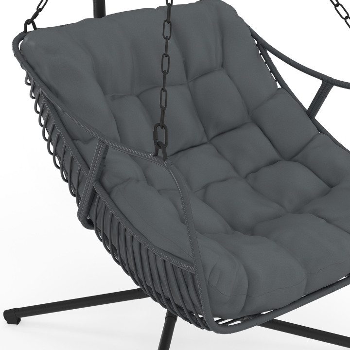 Fauteuil de jardin relax LOA suspendu effet rotin gris avec coussin gris