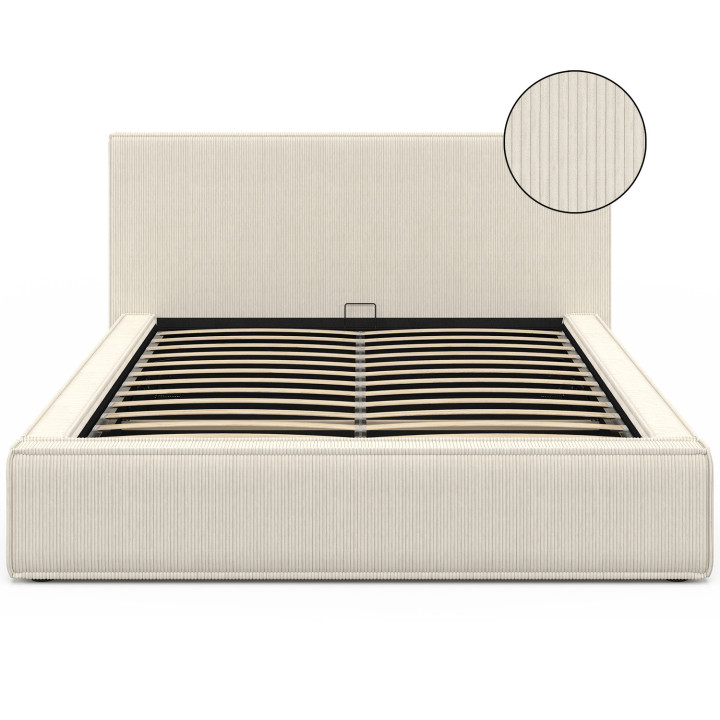 Cama de matrimonio JADE con somier de pana beige de 140 x 190 cm
