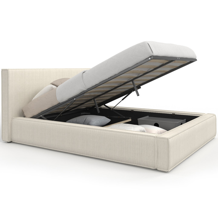 JADE tweepersoons commodebed met 140 x 190 cm beige corduroy lattenbodem