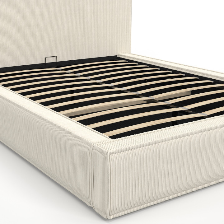 Cama de matrimonio JADE con somier de pana beige de 140 x 190 cm