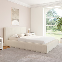 Lit coffre double JADE avec sommier 140 x 190 cm velours côtelé beige
