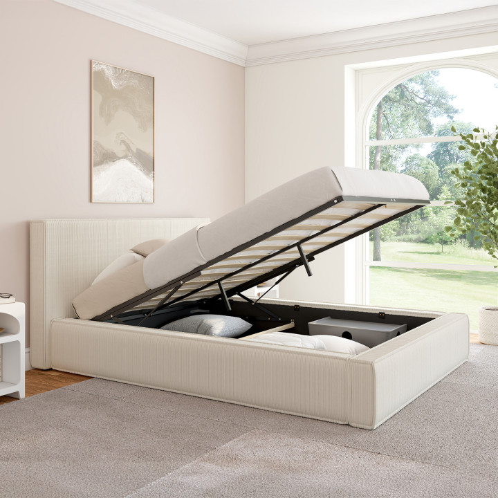 Doppelkastenbett JADE mit Bettkasten 140 x 190 cm Cord beige