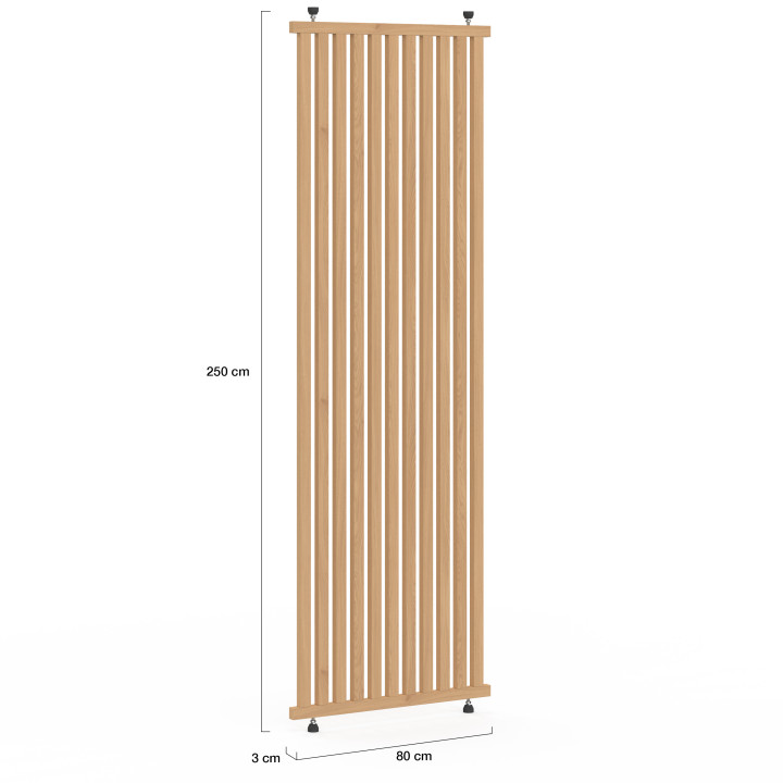 Trennwand claustra 250 x 80 cm aus Holzleisten, eichenfarbig