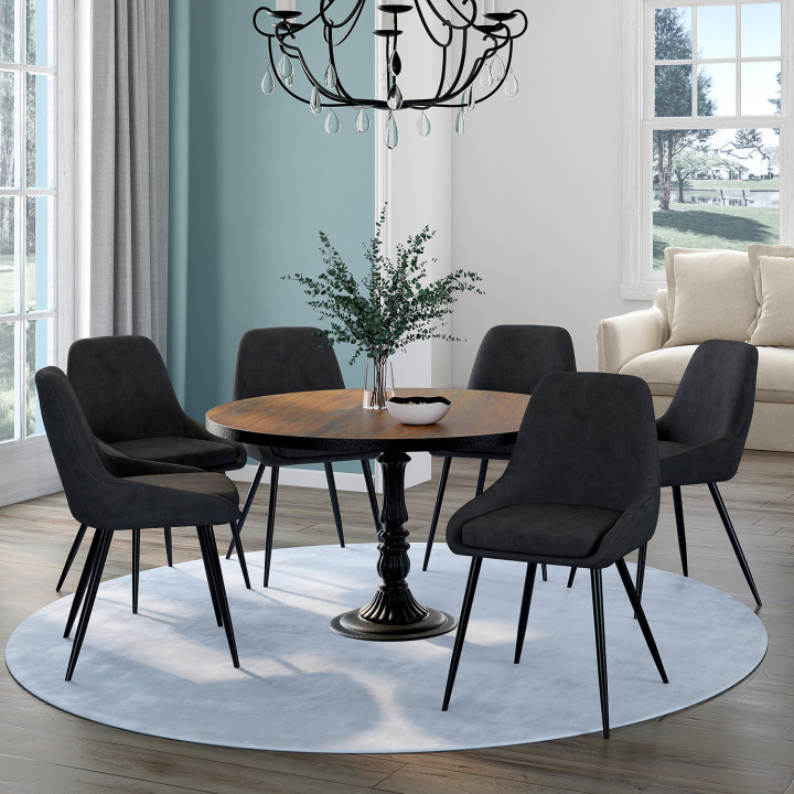 Set di 6 sedie THALYA in velluto nero con braccioli